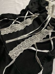 Black Lace Trim French Maid Lingerie Set