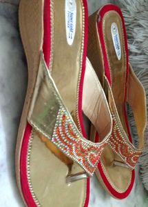 Red &amp; Gold Ethnic Flats