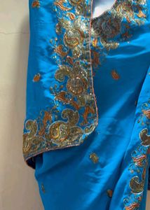 Vibrant Blue Embroidered Saree