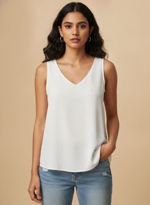Classic White V-Neck Sleeveless Top