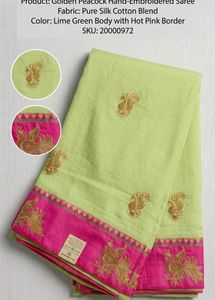 Lime Green Saree with Gold Embroidery