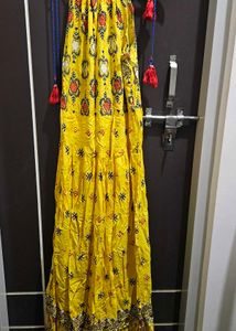 Yellow Printed Tiered Maxi Dress with Tassels