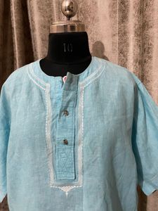 Oversized Sky Blue Embroidered Kurta