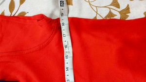 Vibrant Red Top with Navy Blue Collar &amp; Tie