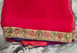 Rose Pink &amp; Gold Embroidered Saree with Blouse