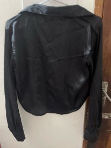 Sleek Black Satin Button-Up Shirt