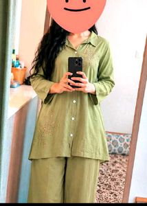Green Embroidered Two-Piece Set