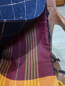 Elegant Navy Blue Saree with Gold Checks