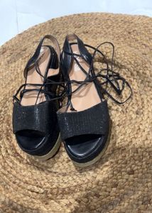 completely New Black Blingy tying Platform Sandals