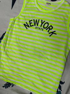 Women Green Striped Printed Casual Tank Top