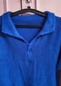 Blue Knit Half-Zip Sweater