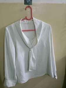 Elegant White Blouse with Pearl Detail