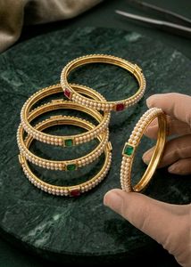 New Elegant Gold Bangles with Pearls & Stones