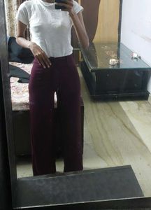 Maroon and Black Wide-Leg Trousers