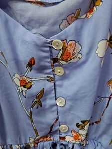 Blue Floral Cinched Waist Top