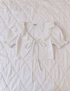 White Ruffle Tie-Front Crop Top