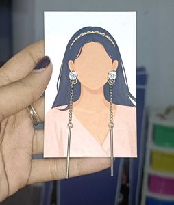 Dangling Bar & Stone Drop Earrings