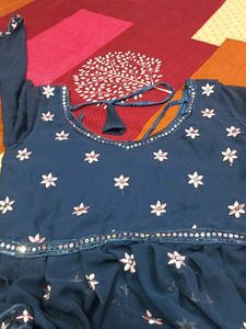 Embellished Navy Blue plazzo with long nayara cut