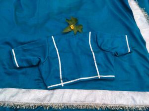 Beautiful Teal Saree with Embellished Border
