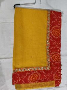 Yellow Saree  Bandhani Border with stitched blo
