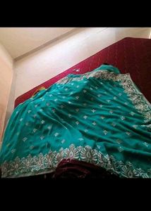 Elegant Teal Saree With Stitched Blouse