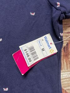 Navy Blue Polo Shirt with White Butterfly Print