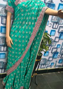 Saree blouse Flourescent green kasab full work