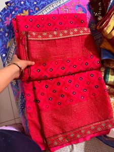 Vibrant Pink Saree with Embellished Border