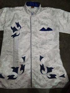 Stylish White Kurta with Blue Embroidery