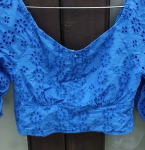 Blue Broderie Anglaise Crop Top