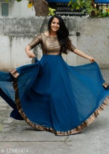 Elegant Blue & Gold Maxi Dress