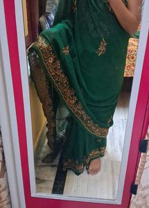 Embroidered Emerald Green Saree
