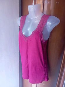 Pink Lace Trim Cami Top