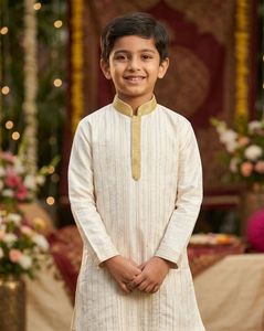 Exquisite Cream and Gold Dupion Silk-Blend boys