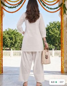 Elegant White cotton Kurta Set with Palazzo Pants