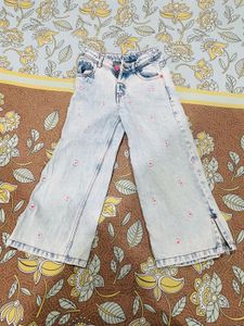Fits to 7-8 years Stylish Embroidered Wide Leg Jea