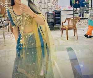 Elegant Blue &amp; Gold Lehenga Choli Set