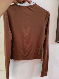 Brown Long Sleeve Cropped Top