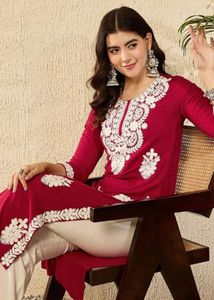 Elegant Maroon Embroidered Kurta