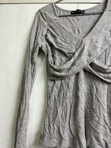 Grey Long Sleeve Twist Front Top