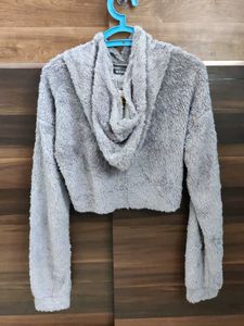 Lykkein Cozy Grey Fuzzy Cropped Hoodie