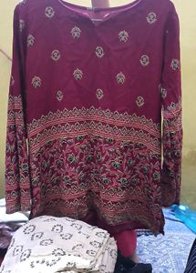 Maroon Printed Kurta