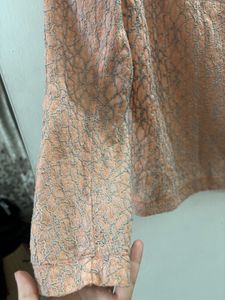 Elegant Peach Textured Peter Pan Collar Top