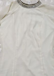 Elegant White Beaded Neckline Dress