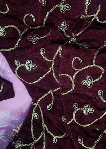 Maroon Velvet Lehenga Choli with Gold Embroidery