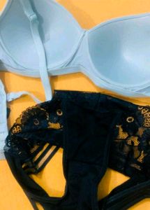 Light Blue  with Black Lace Set
