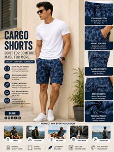 Men's Blue Printed Cargo Shorts