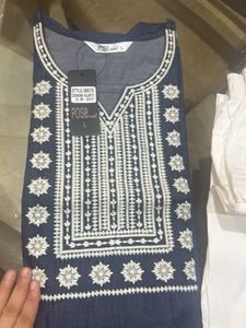 Embroidered Denim Kurta