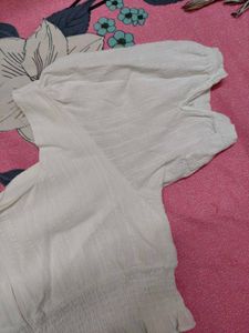 White Lace-up Puff Sleeve Top