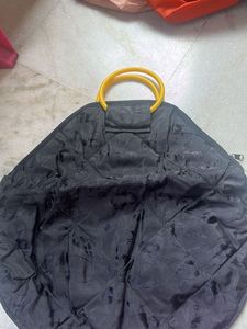 Black Quilted Shoulder Bag with Yellow Handle